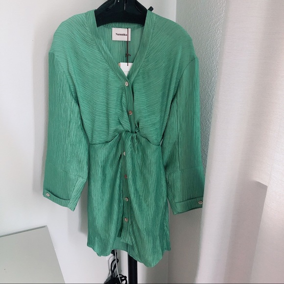 NWT Nanushka Pleated twist-front dress green - Picture 3 of 13